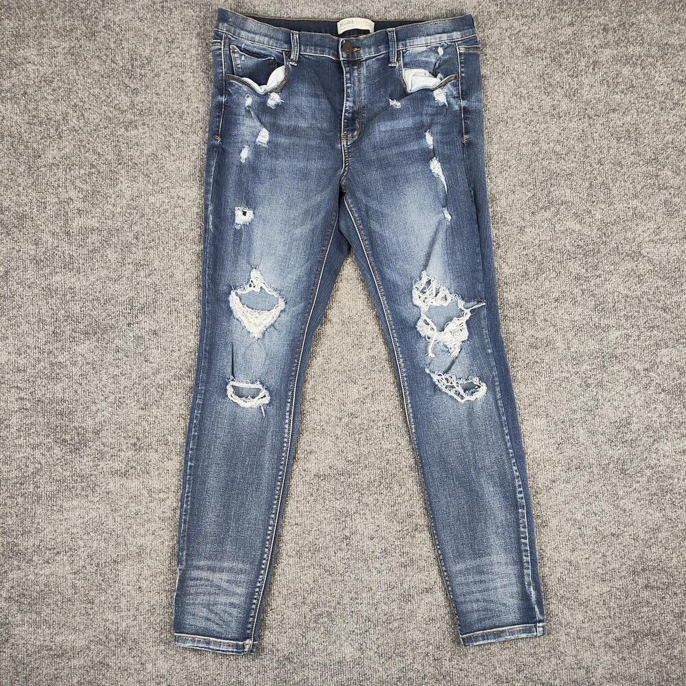 Mudd FLX Stretch Jeans Juniors 17 Medium Wash Low Rise Skinny Distressed Denim